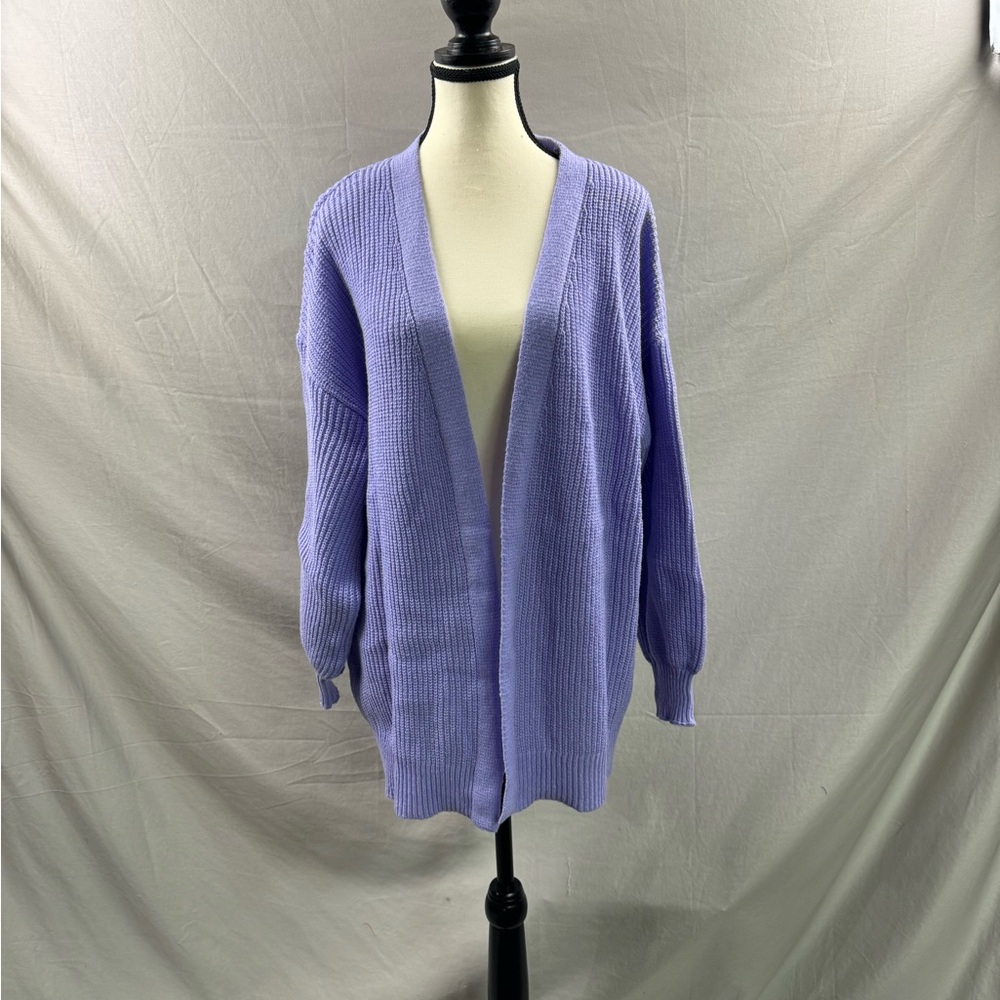 Drop Shoulder Ribbed Knit Duster Cardigan Purple - Picture 6 of 8